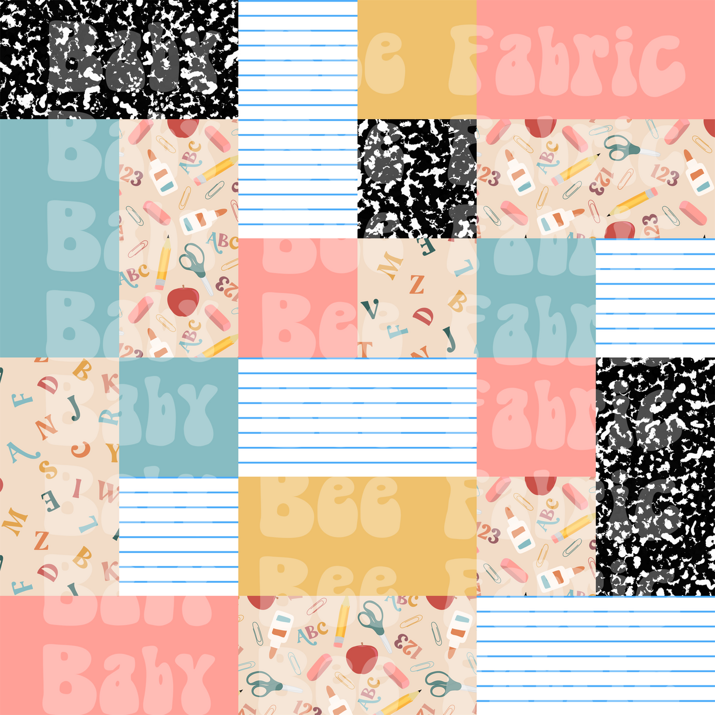 Retro School Supplies Patchwork