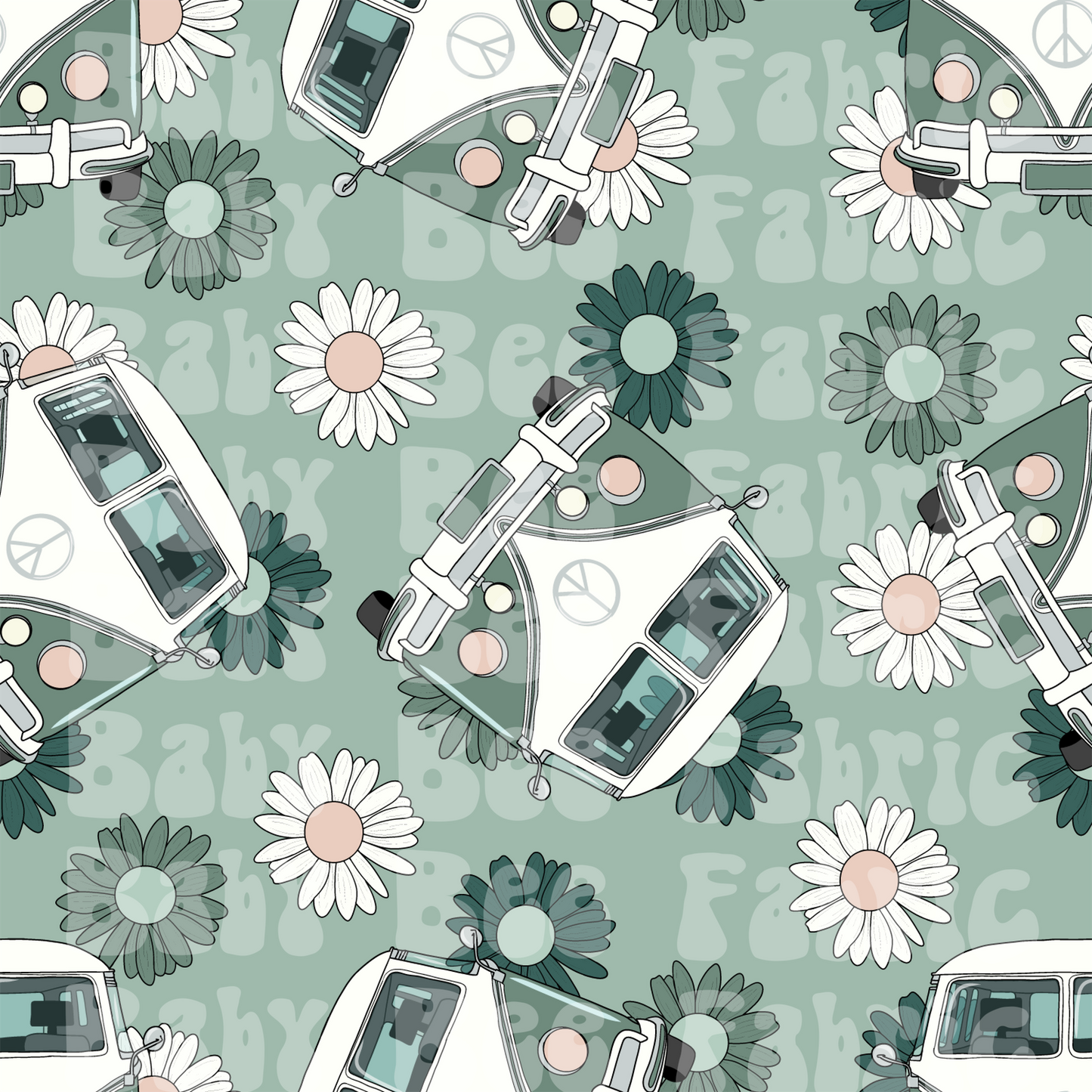 Green Van and Daises