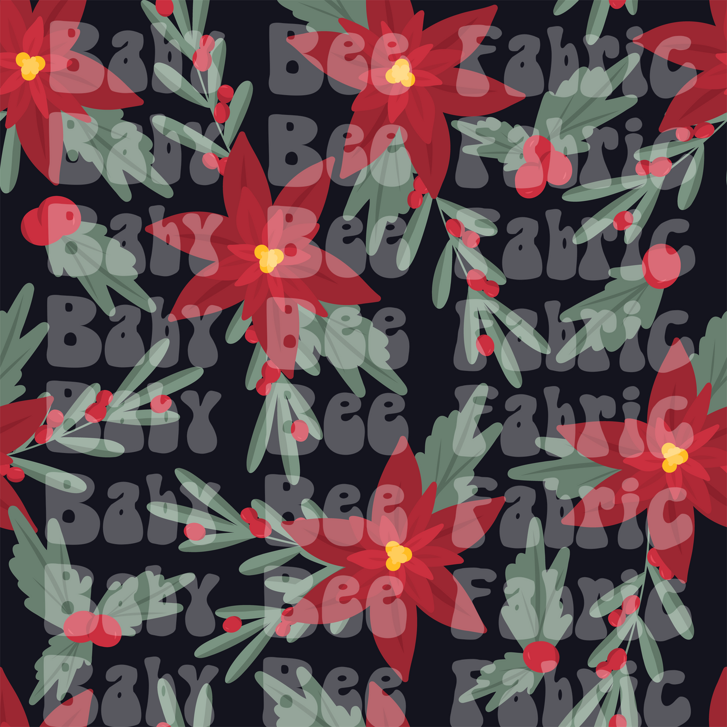 Poinsettias and mistletoe dark grey