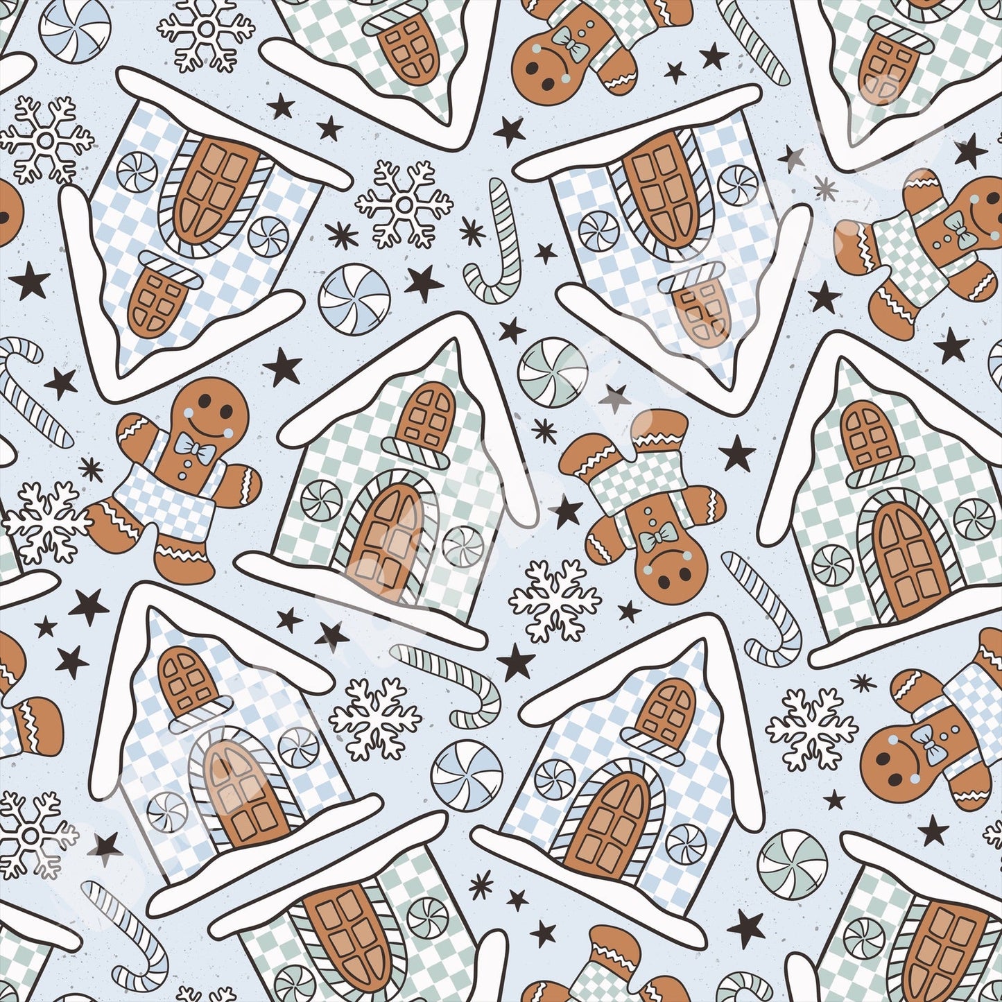Blue Check Gingerbread Houses