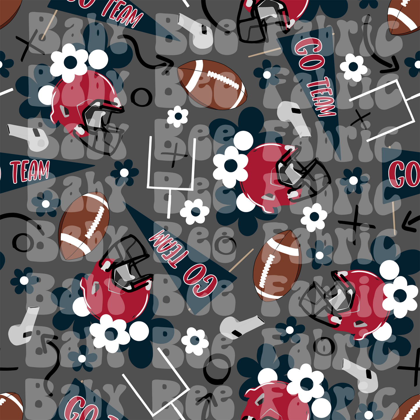 Red and Blue Floral Football