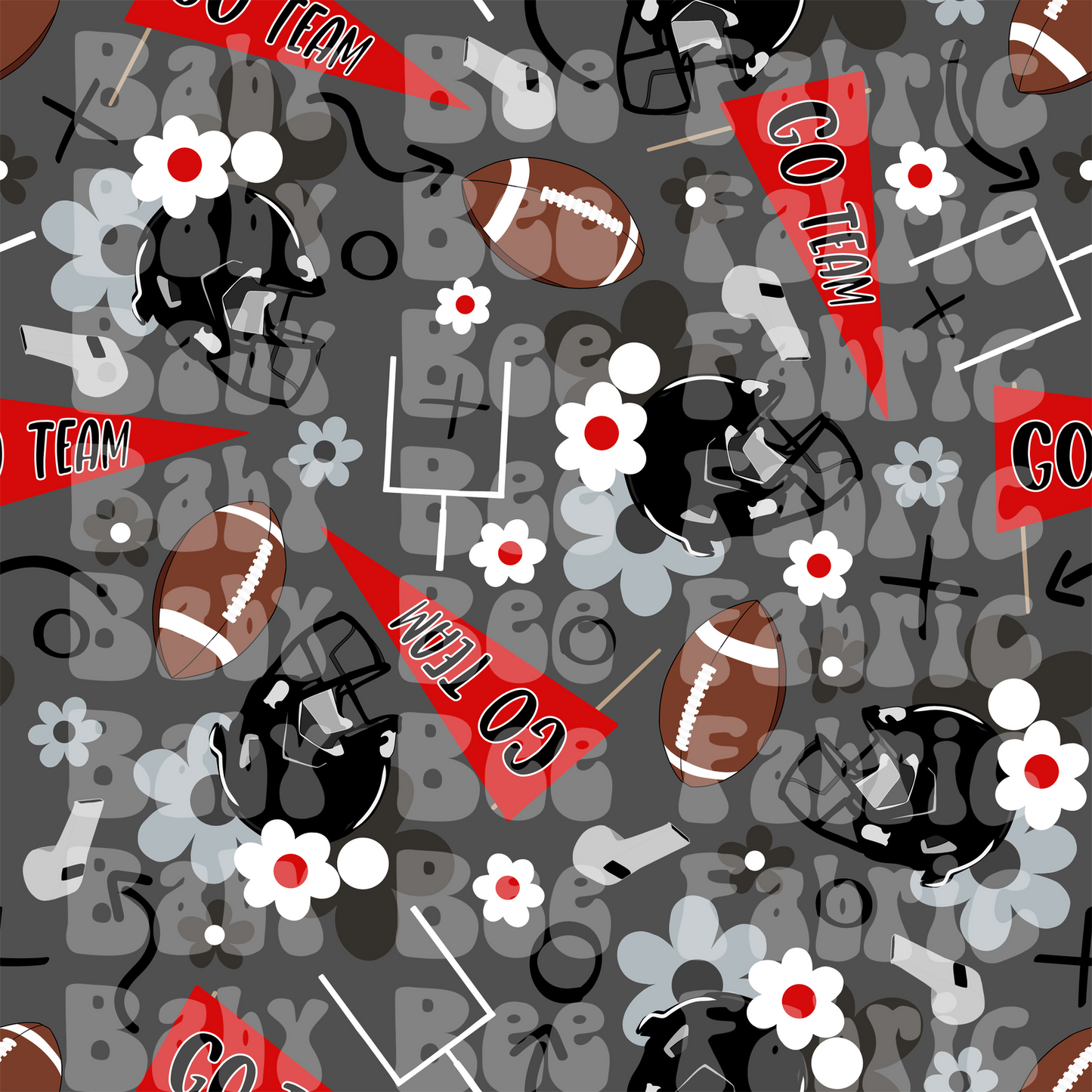 Red and Black-Gray Floral Footballs