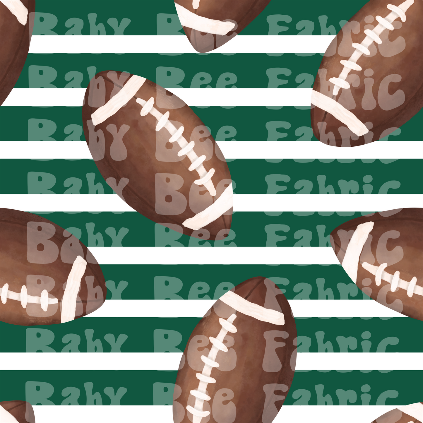 Green and White Stripes Watercolor Footballs