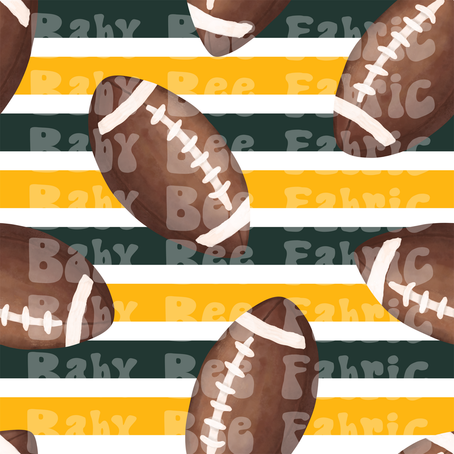 Gold and Green Stripes Watercolor Footballs