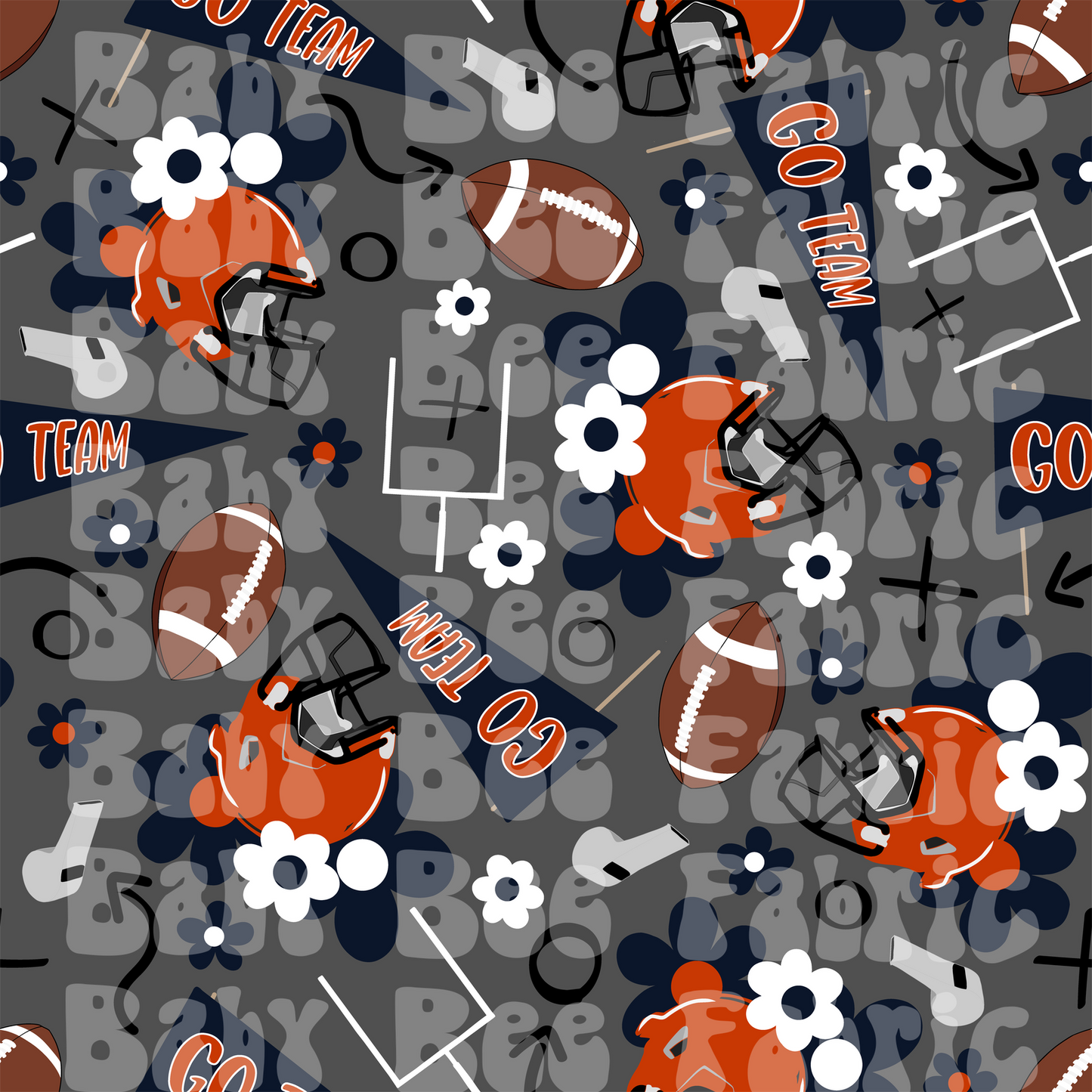Dark Navy and Orange Floral Footballs
