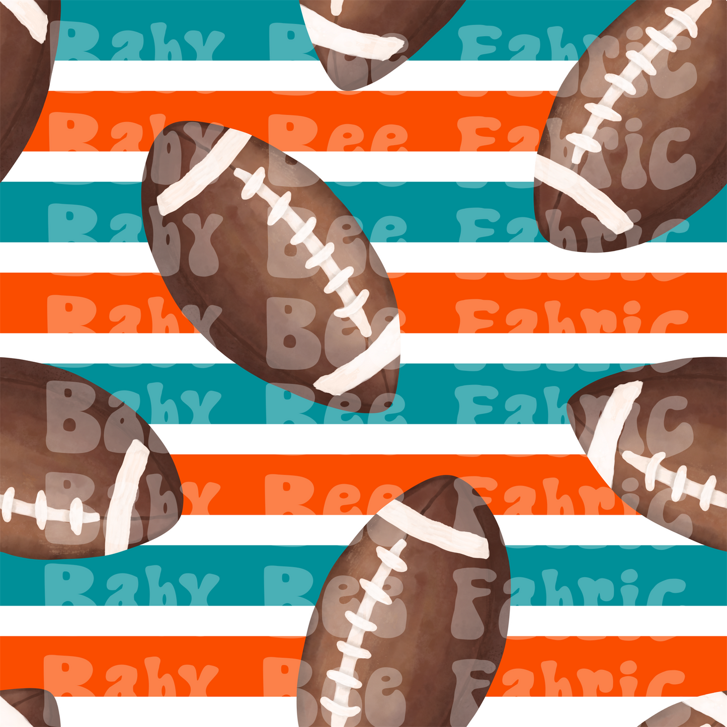 Aqua and Orange Stripe Watercolor Footballs