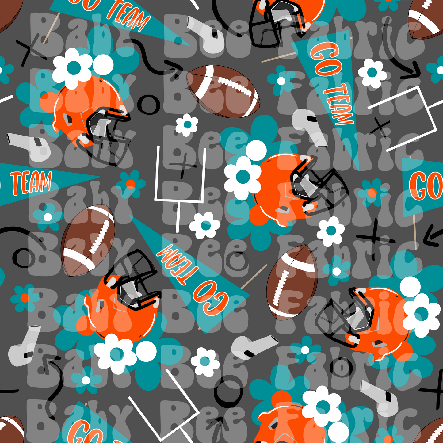 Aqua and Orange Floral Football