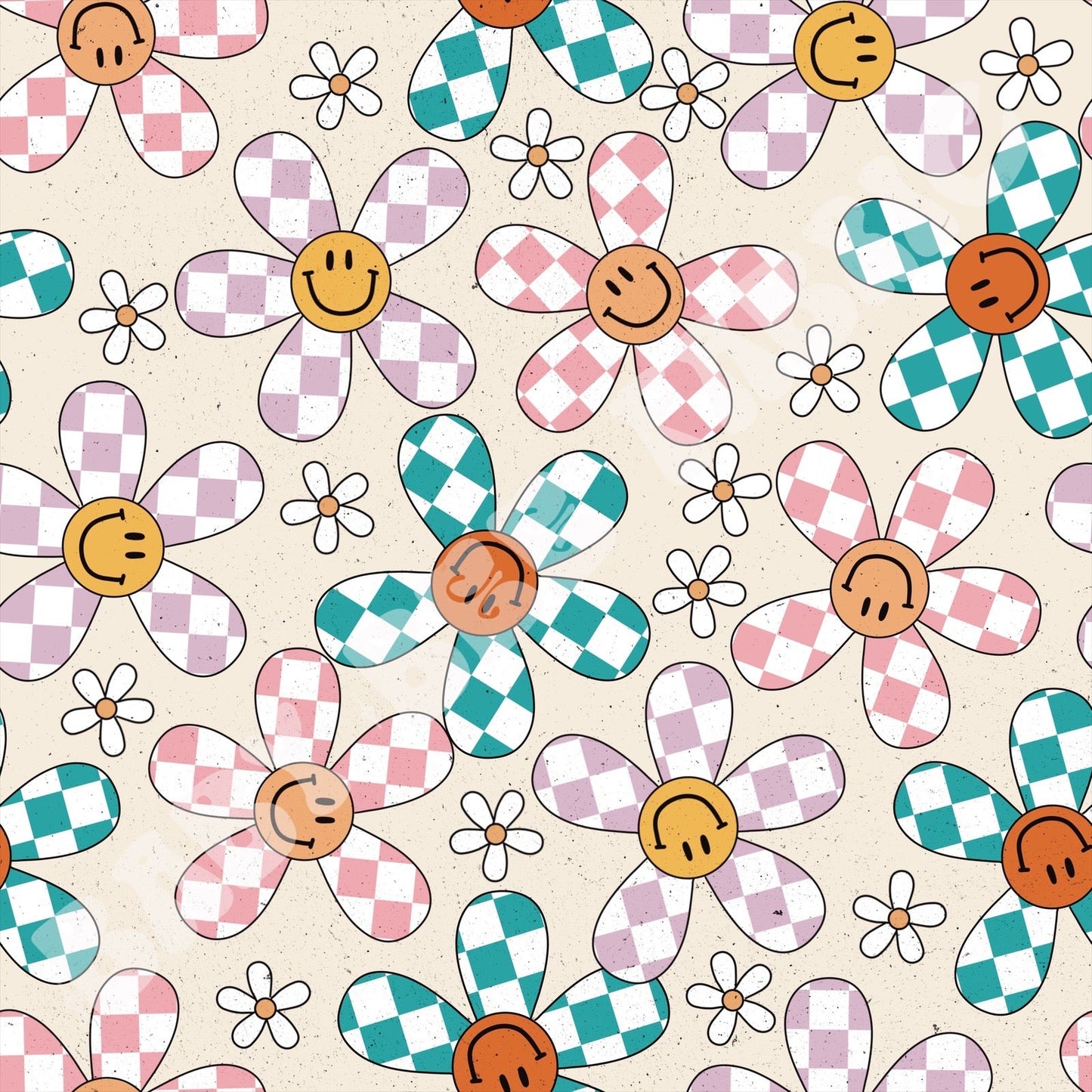 Cream Checkerboard Floral