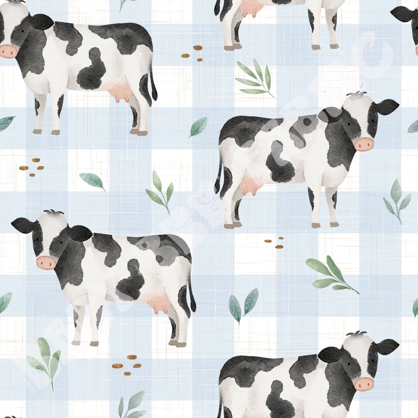 Blue gingham cows