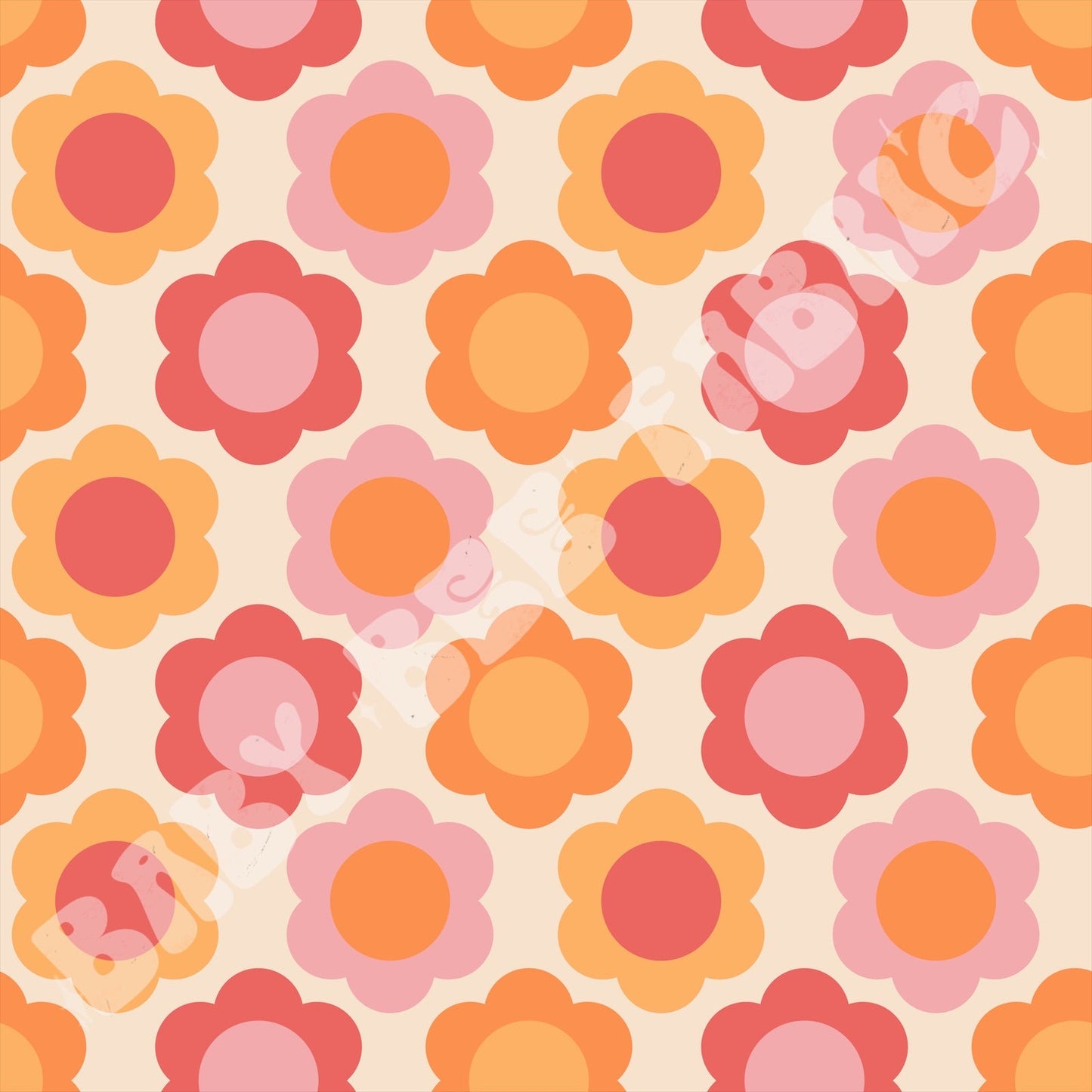 Retro orange floral