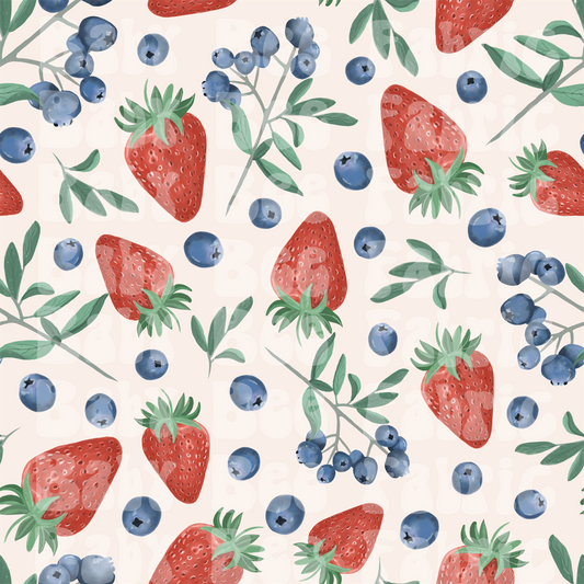 Watercolor Strawberries and Blueberries