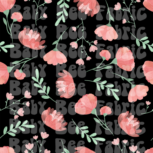 Watercolor Coral floral black