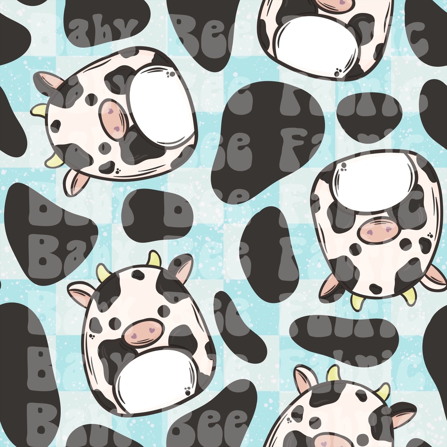 Blue Checkered Cow Squishmallow Black Cow Print