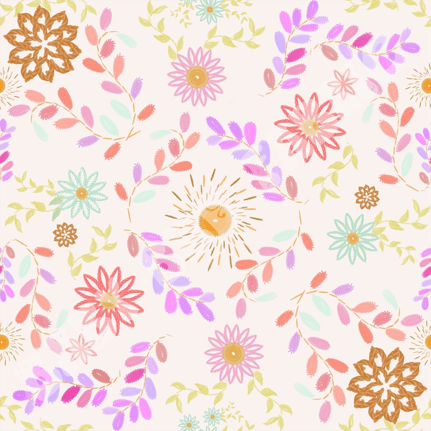 Embroidered Flowers Bright