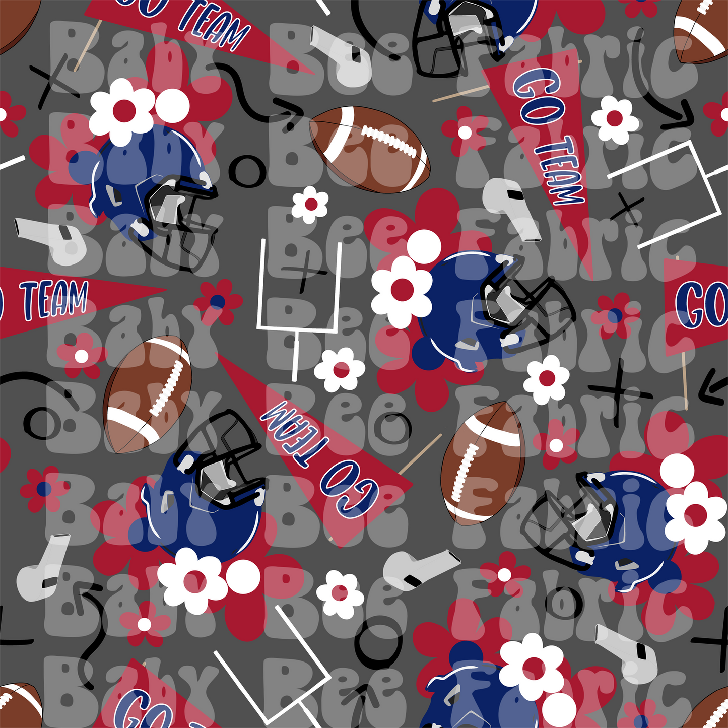 Red and Dark Blue Floral Footballs