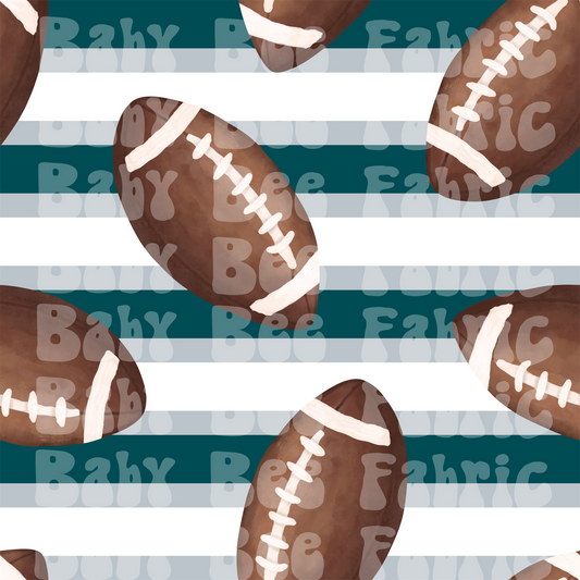 Kelly Green Silver and White Stripes Watercolor Footballs