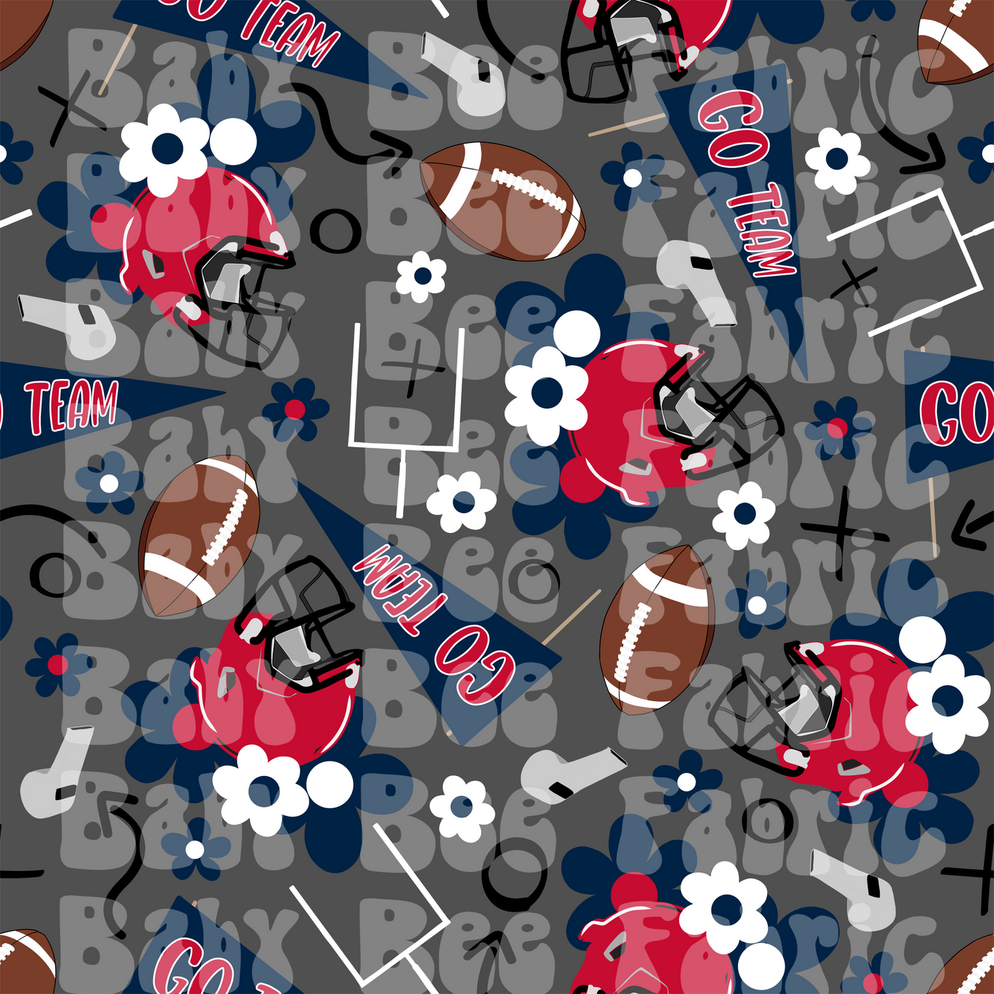 Dark Blue and Red Floral Football