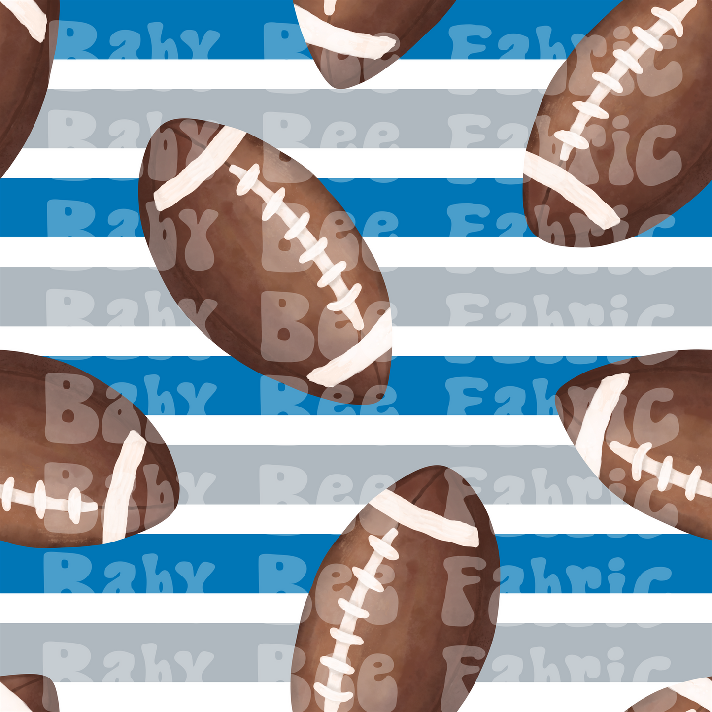 Blue and Silver Stripe Watercolor Footballs