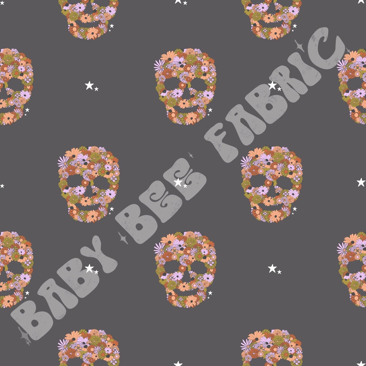 Floral Skulls On Grey