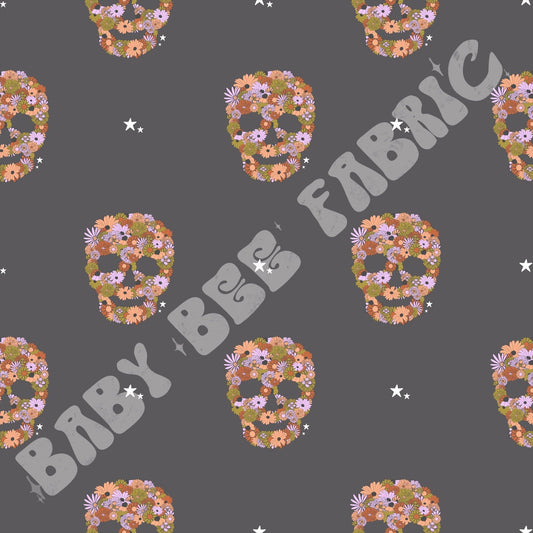 Floral Skulls On Grey