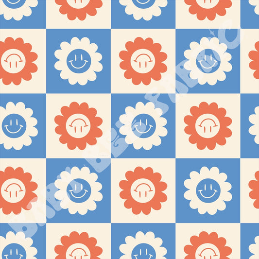 4th Of July Floral Checker