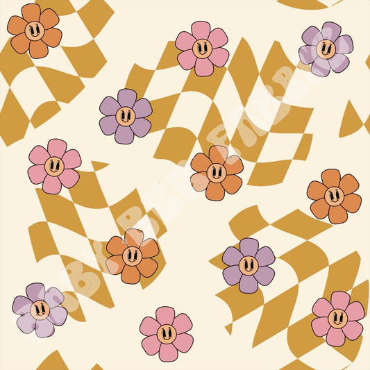 Mustard Check Smiley Flowers