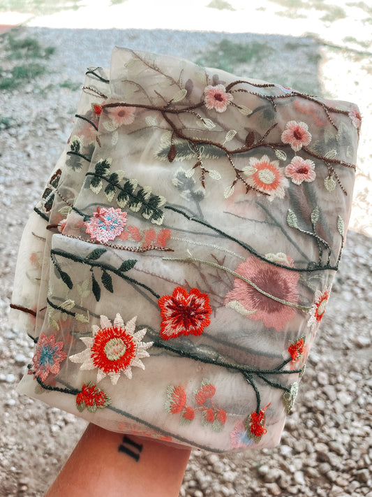 Embroidered Floral Vines Mesh