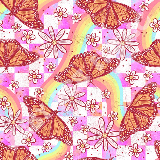 Pink Checkerboard Rainbow Butterfly