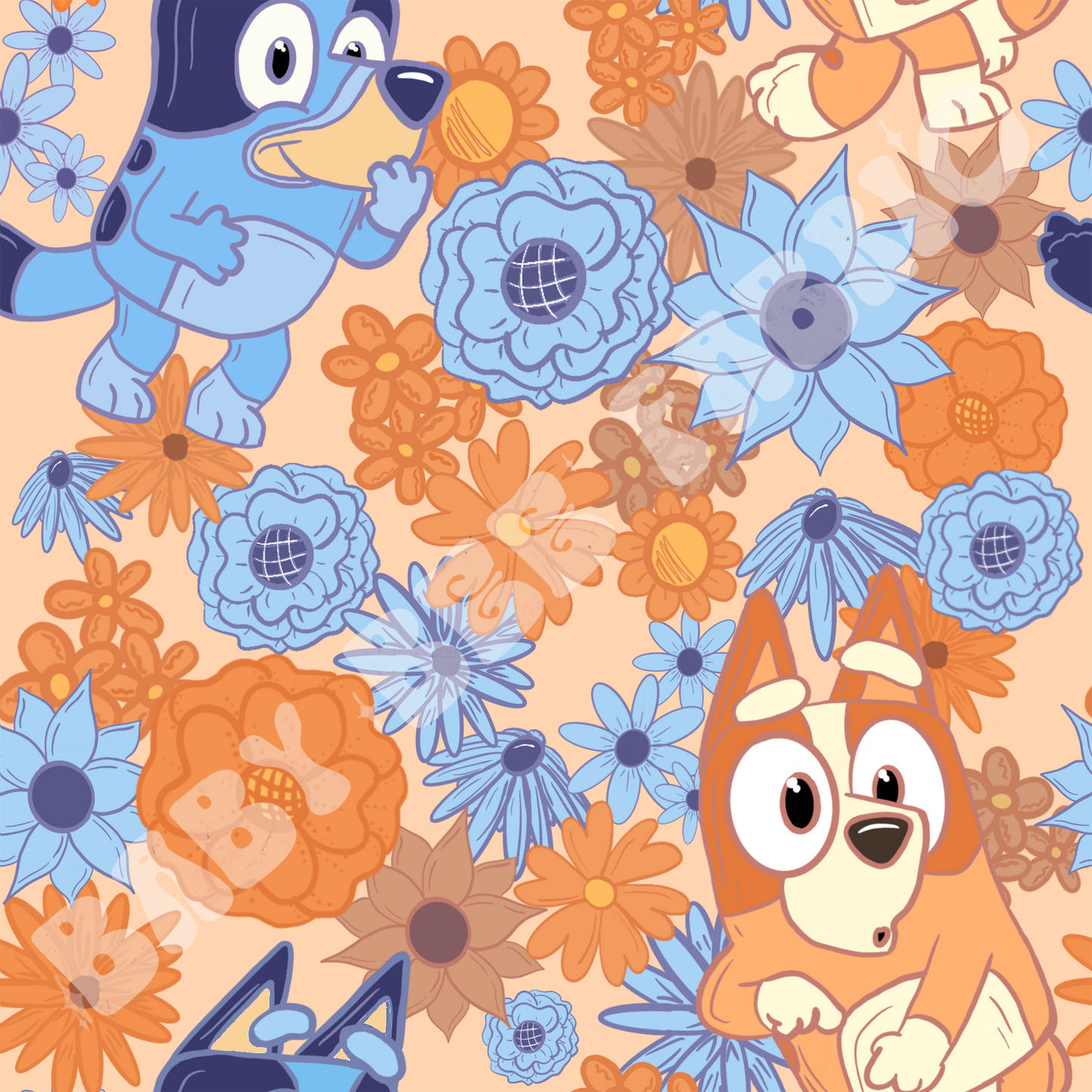 Orange and blue floral dog friends