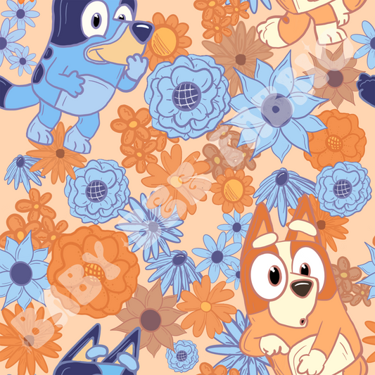 Orange and blue floral dog friends