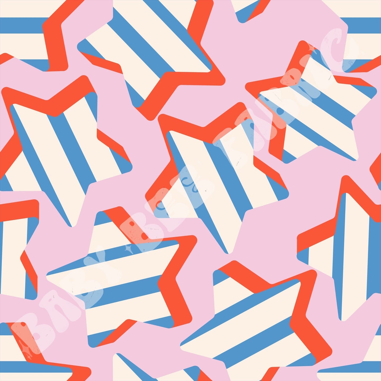 Red White and Pink Stripe Stars