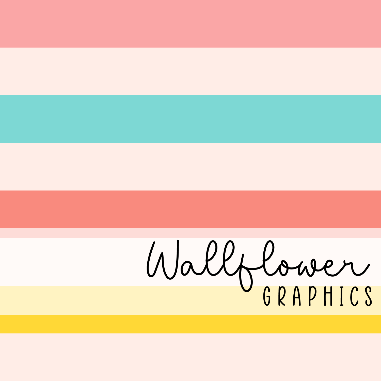 summer groovy floral-Blue-Pink-Yellow-Stripe Wide Rib